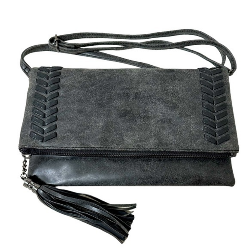 Deichman crossbody charcoal gray with detachable strap to use as‎ a clutch (646)